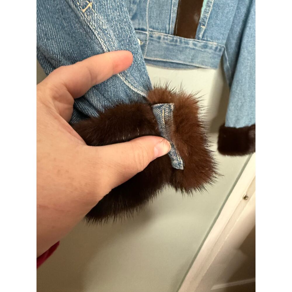 Jacket Happy by Debbie Clemens blue and brown cow hide denim‎ jacket fur lined - Picture 11 of 14
